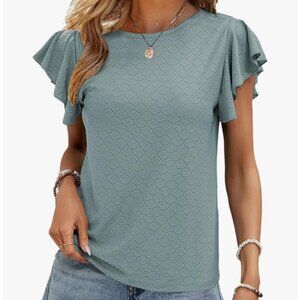Shewin Womens Summer Crewneck Ruffle Sleeve T-Shirt XL Boho Loose Fit Casual Top
